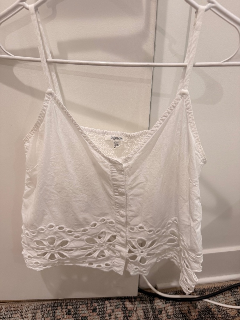 Splendid White Emma Cotton Eyelet Tank Top Camisole-XS